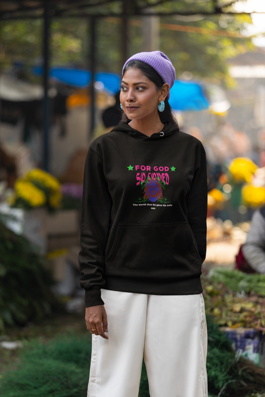 Christian female wearing Unisex Hoodie - John 3:16