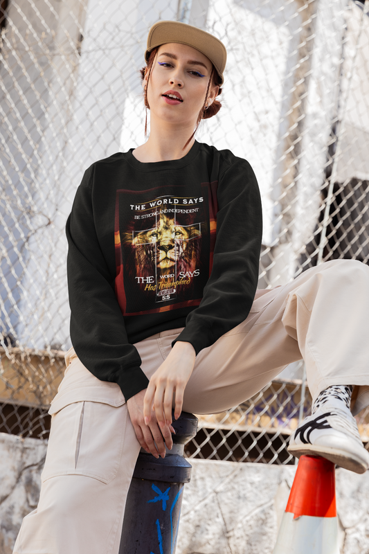 Female wearing Unisex Sweatshirt Revelation 5:5