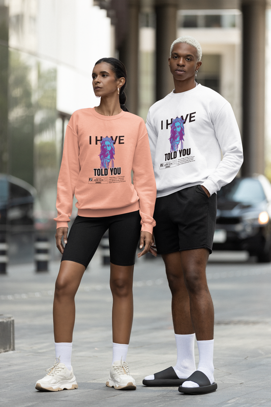 couple wearing Unisex Sweatshirt John 16:33